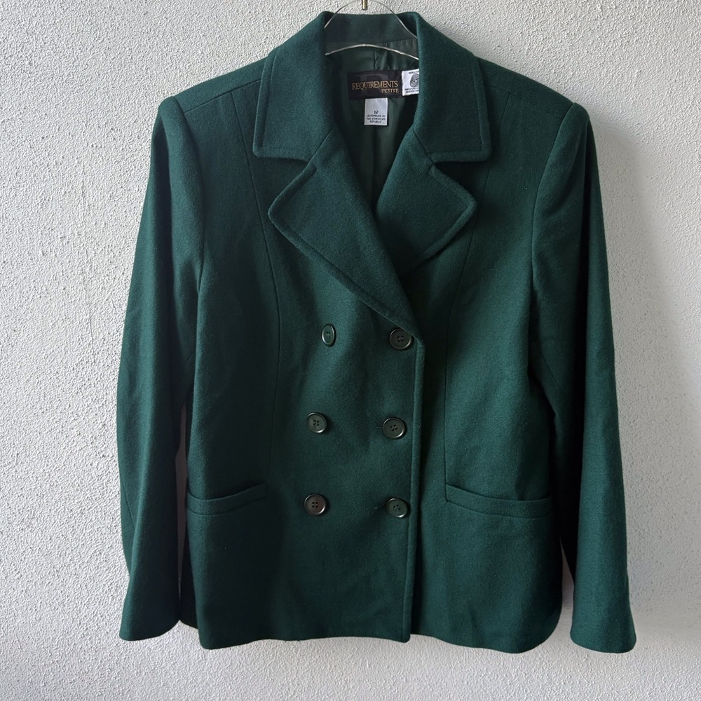 Requirements Petite Size 12 Wool Green Blazer Jacket Double‎ Breasted Pockets